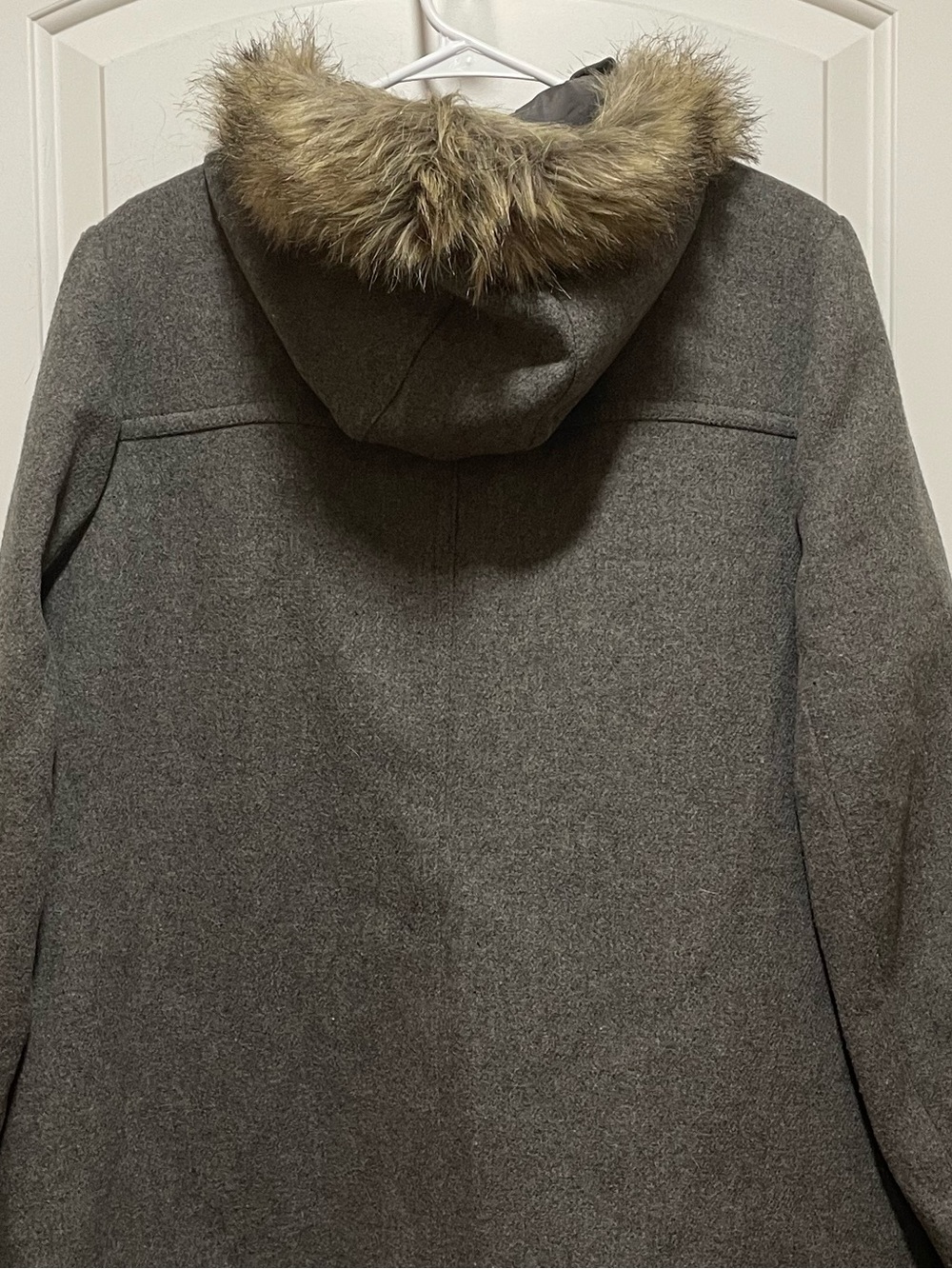 J. Crew Mercantile Gray Wool-Blend Faux Fur Hooded Pea Coat Womens Size 18 - Picture 8 of 14
